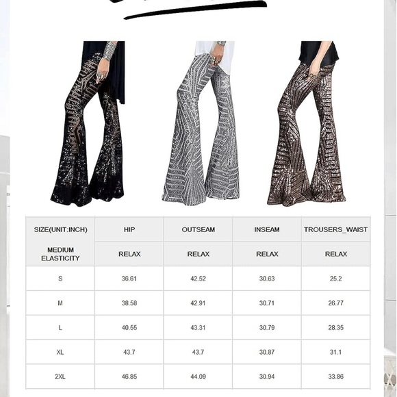 Sequin Pants for Women • High-Waist Bell Bottoms • Wide Leg • Palazzo • Flared - Picture 5 of 6